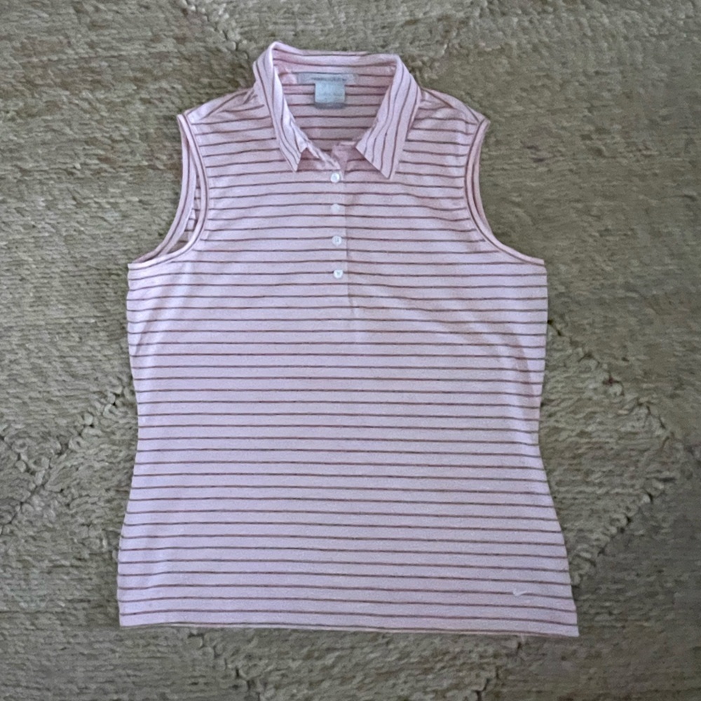 Nike FIT DRY Women’s Sleeveless Golf Polo Tank Top Size M Striped Pink